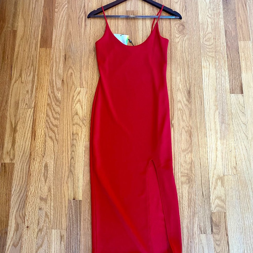 Missguided red sexy midi dress with side slit